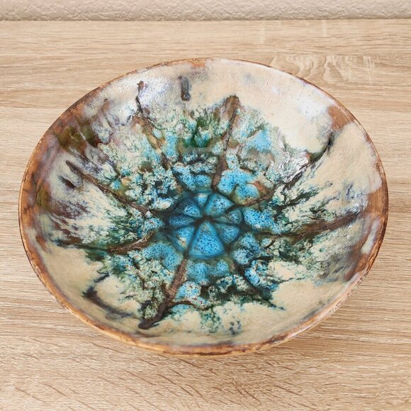 Vintage Ardeco Vallauris Mid Century Starburst Glazed Pottery Earth Tone Bowl - Picture 9 of 10